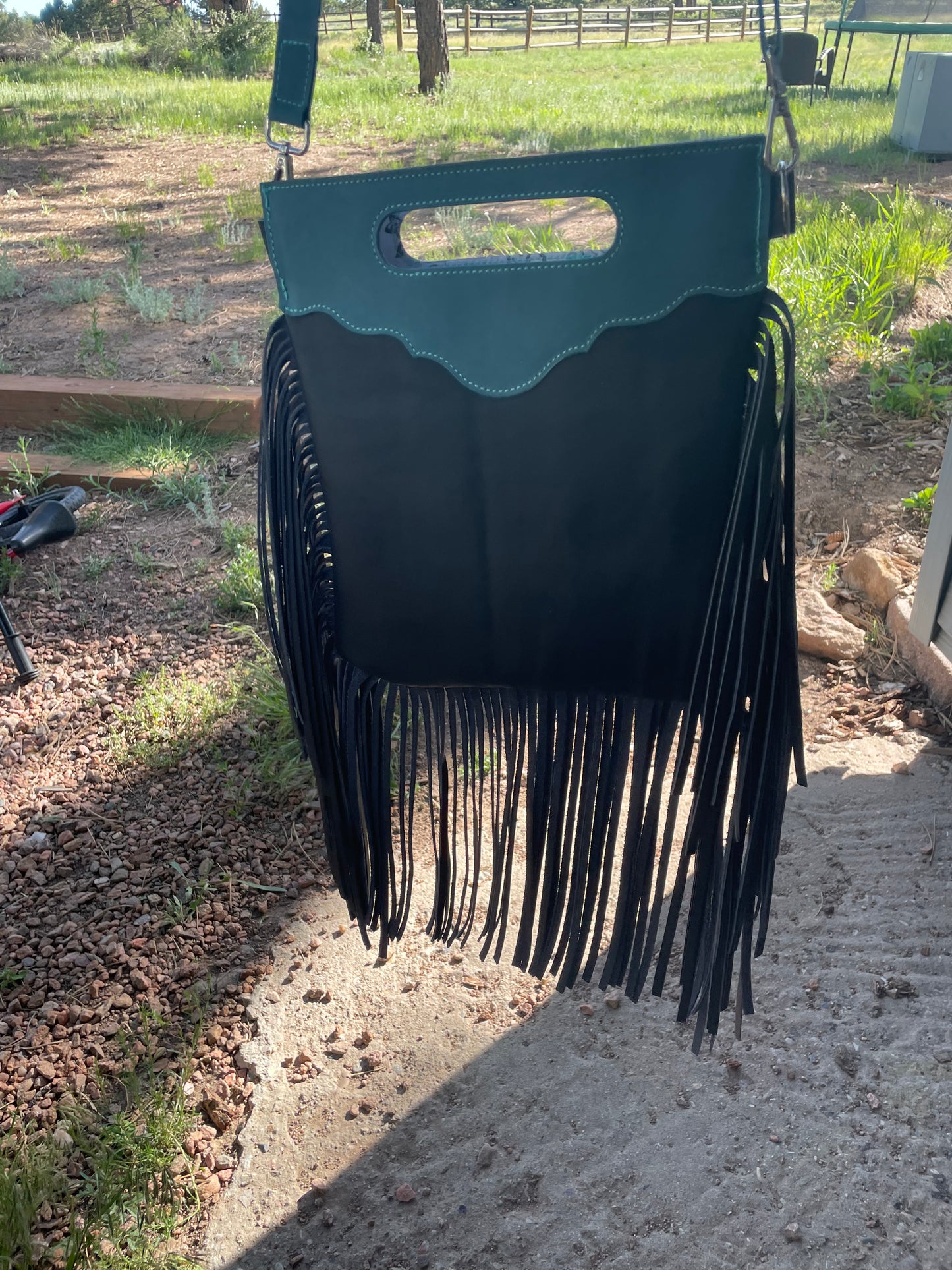 Navy Blue and Turquoise Crossbody Purse With Fringe
