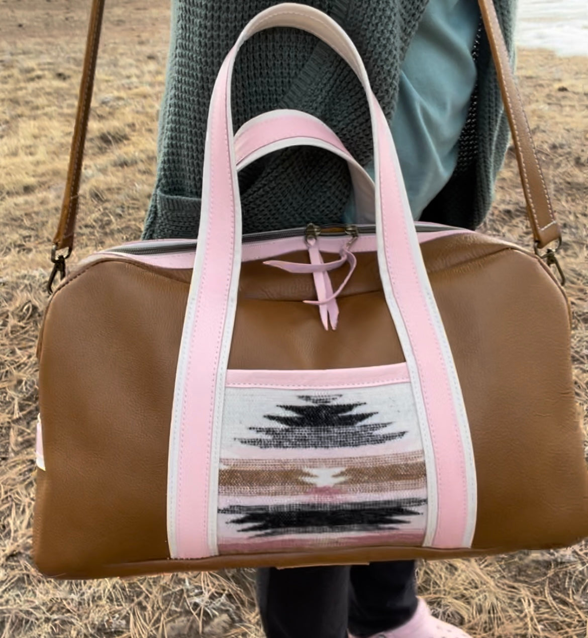 Ready to Ship! Pink & Brown Leather Carry On Bag