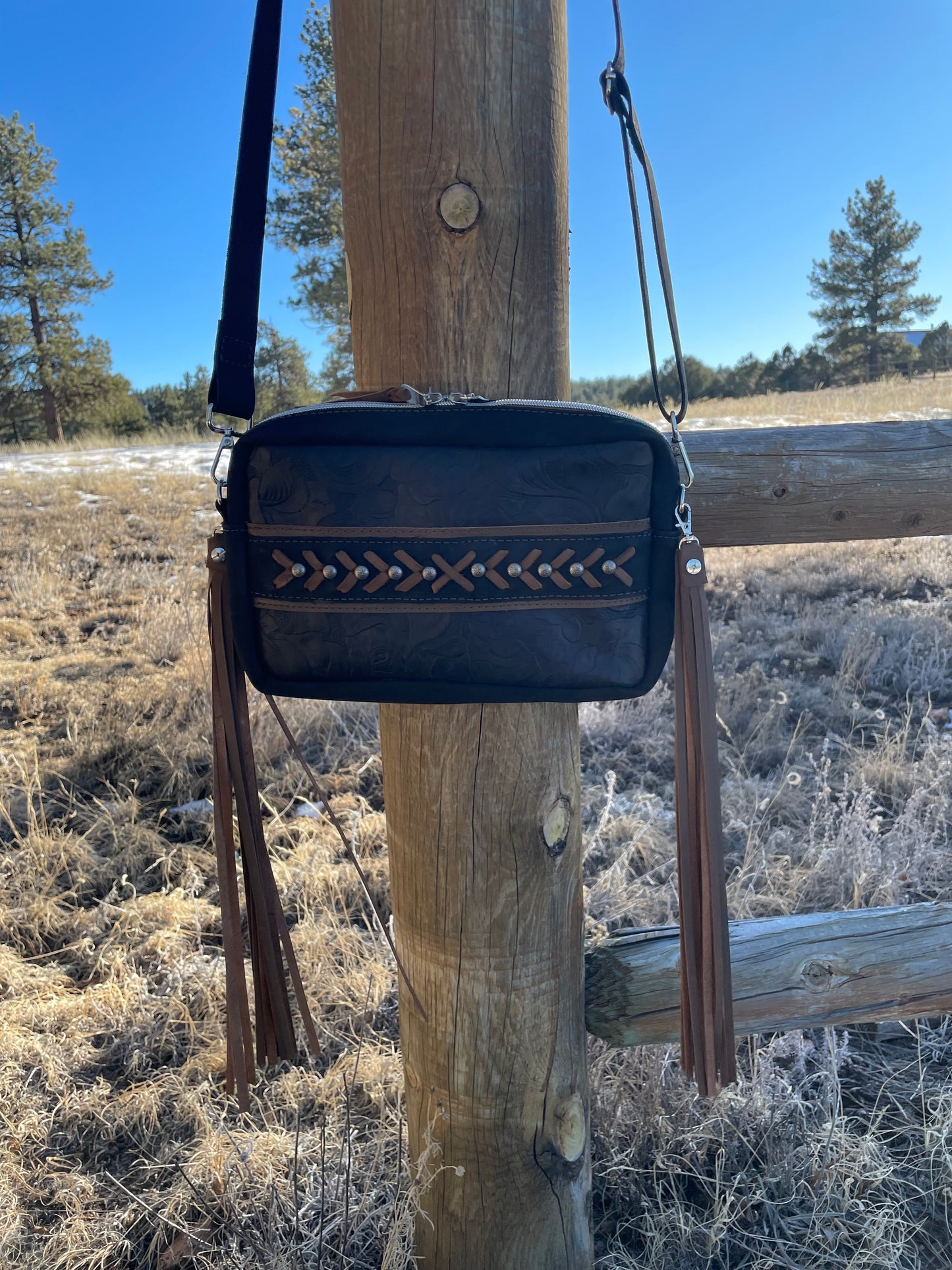Ready to Ship - Black and Brown Embossed Crossbody Purse