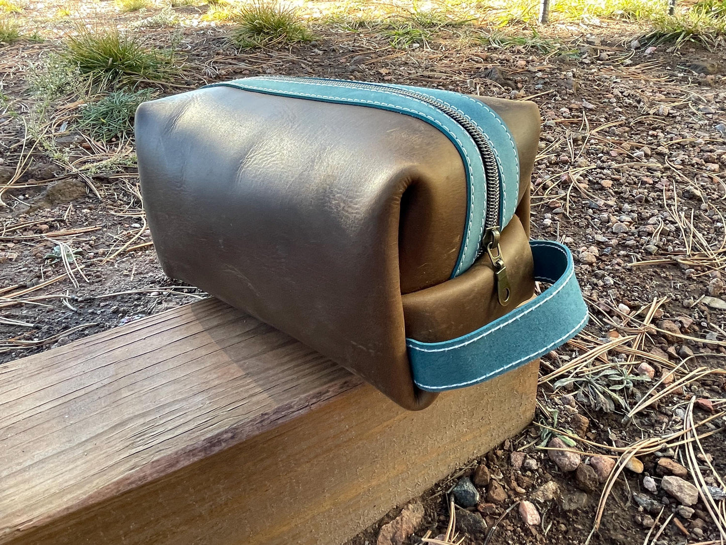 Ready to Ship Brown & Turquoise Dopp Shave Kit