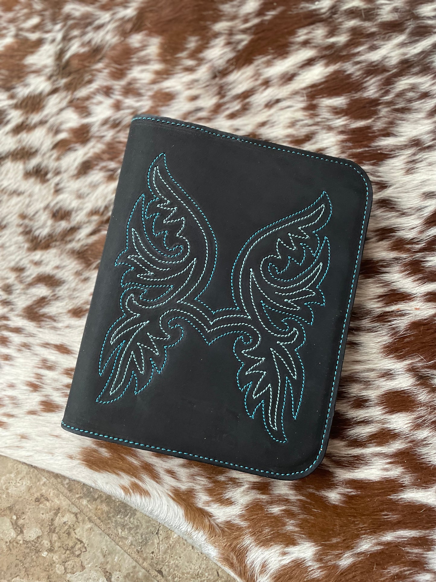 Leather Boot Stitched Bible/Notebook Covers , Purple Or Turquoise - Ready to Ship