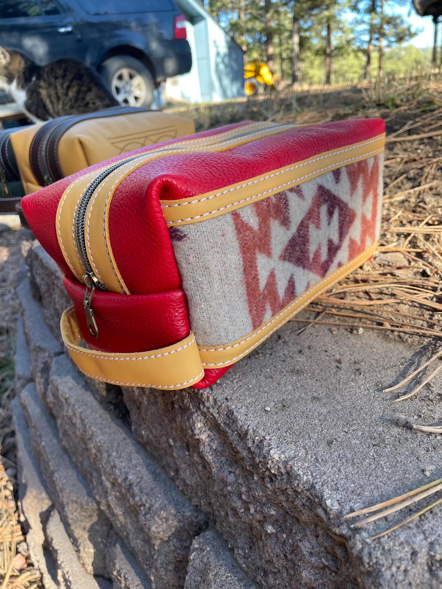Ready to Ship Leather & Wool Dopp Kit