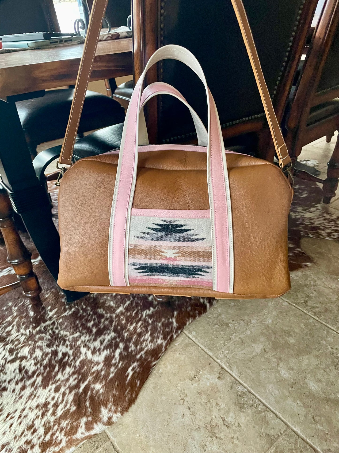 Ready to Ship! Pink & Brown Leather Carry On Bag