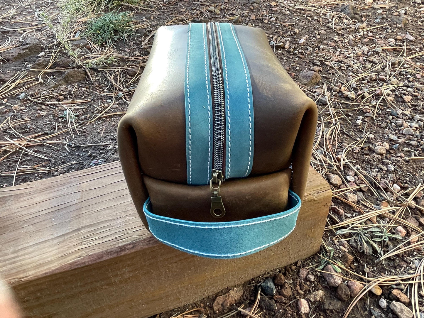 Ready to Ship Brown & Turquoise Dopp Shave Kit