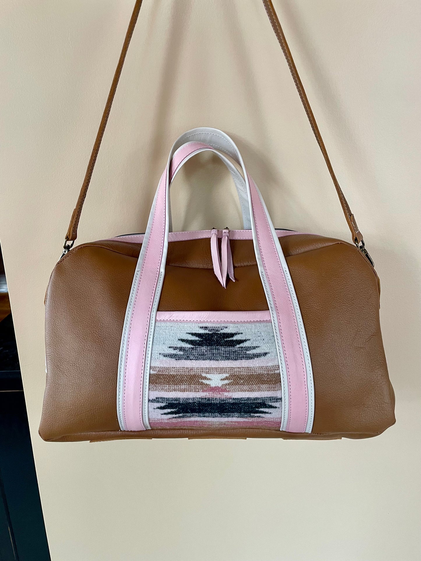 Ready to Ship! Pink & Brown Leather Carry On Bag