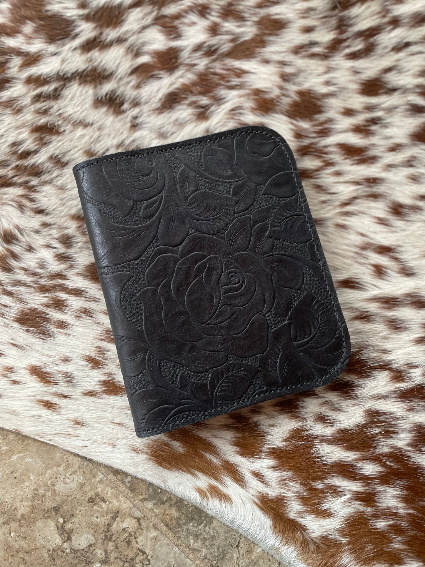 Black Leather Floral Notebook Cover- Ready to Ship