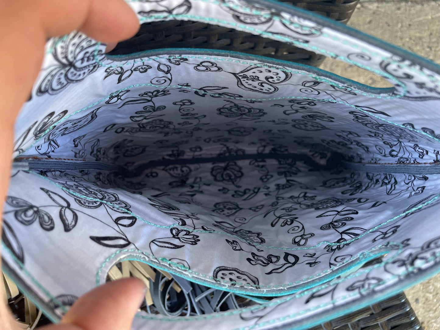 Navy Blue and Turquoise Crossbody Purse With Fringe