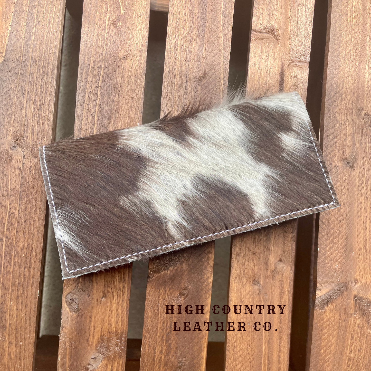 Checkbook Cover 10 - Dark Brown and White Cowhide
