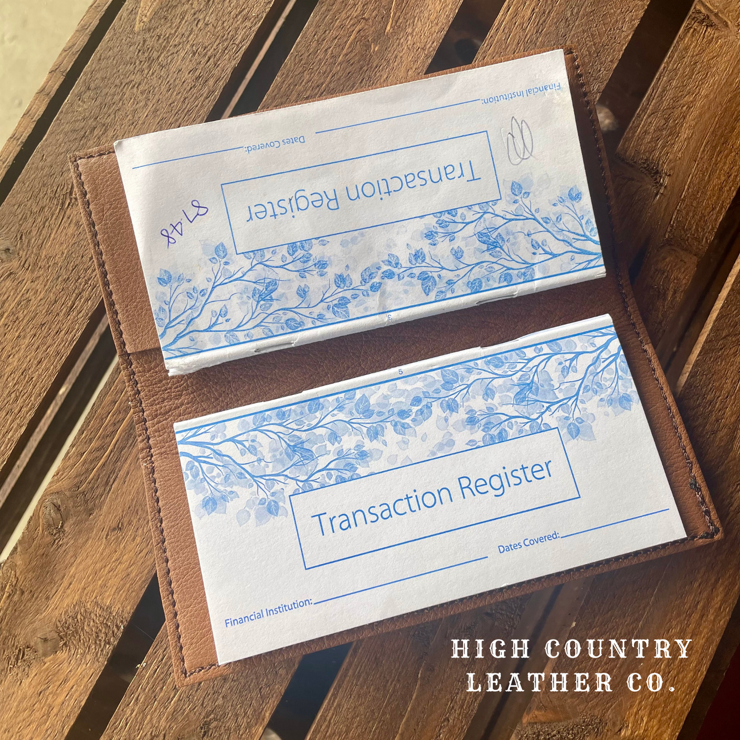 Checkbook Cover 15 - Turquoise Floral Leather
