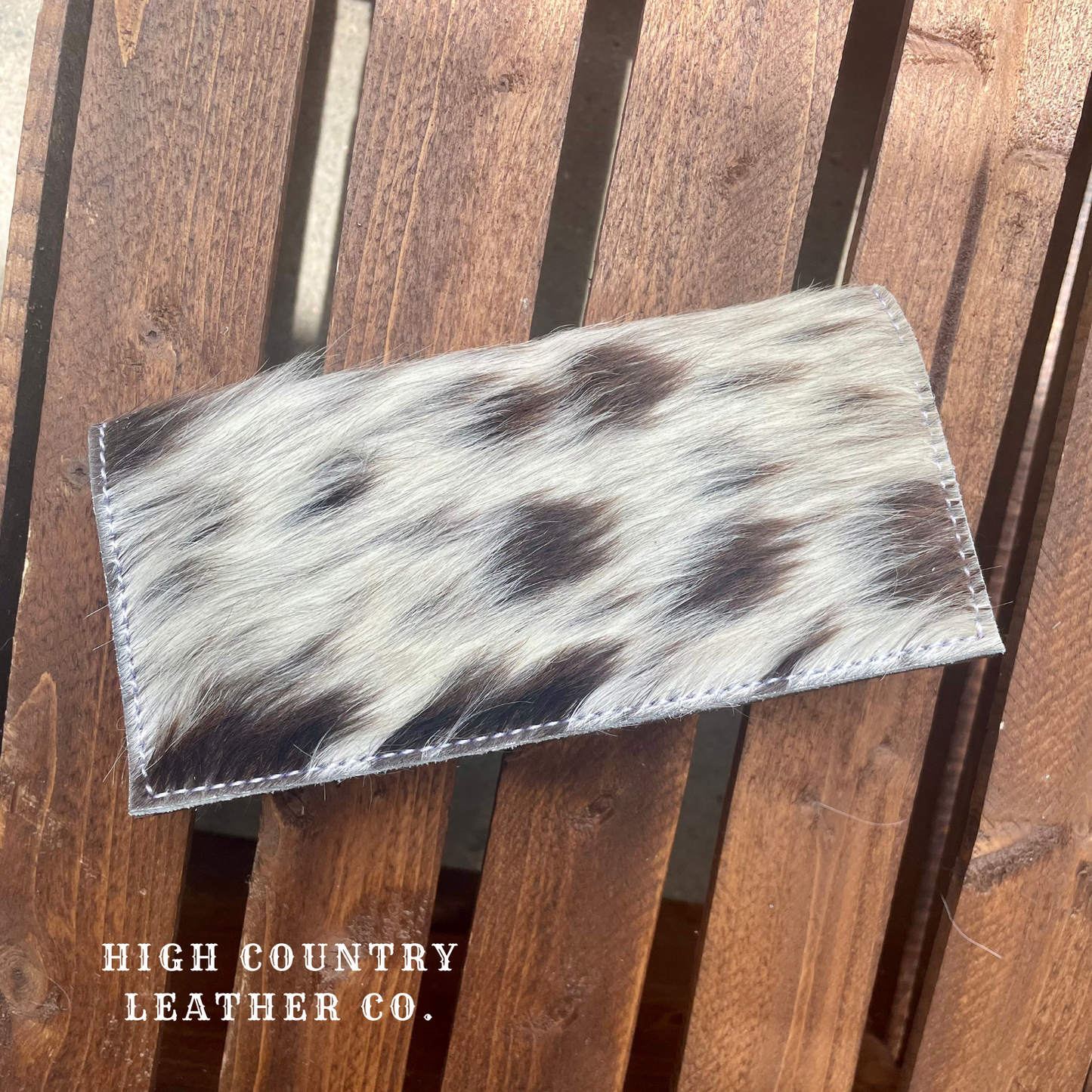 Checkbook Cover 9 - Black and White Long Cowhide