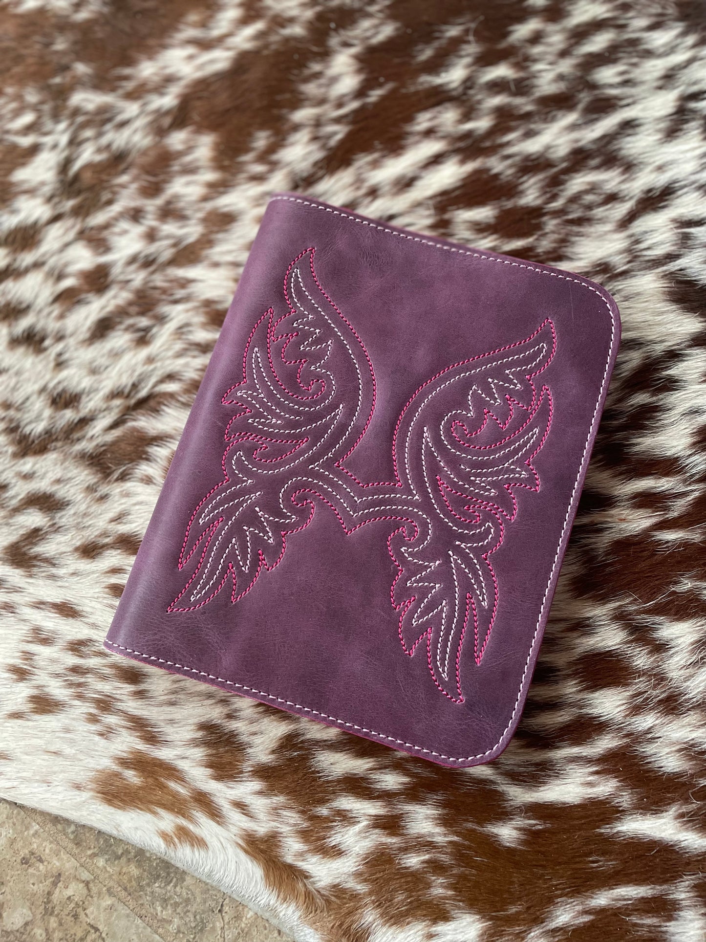 Leather Boot Stitched Bible/Notebook Covers , Purple Or Turquoise - Ready to Ship