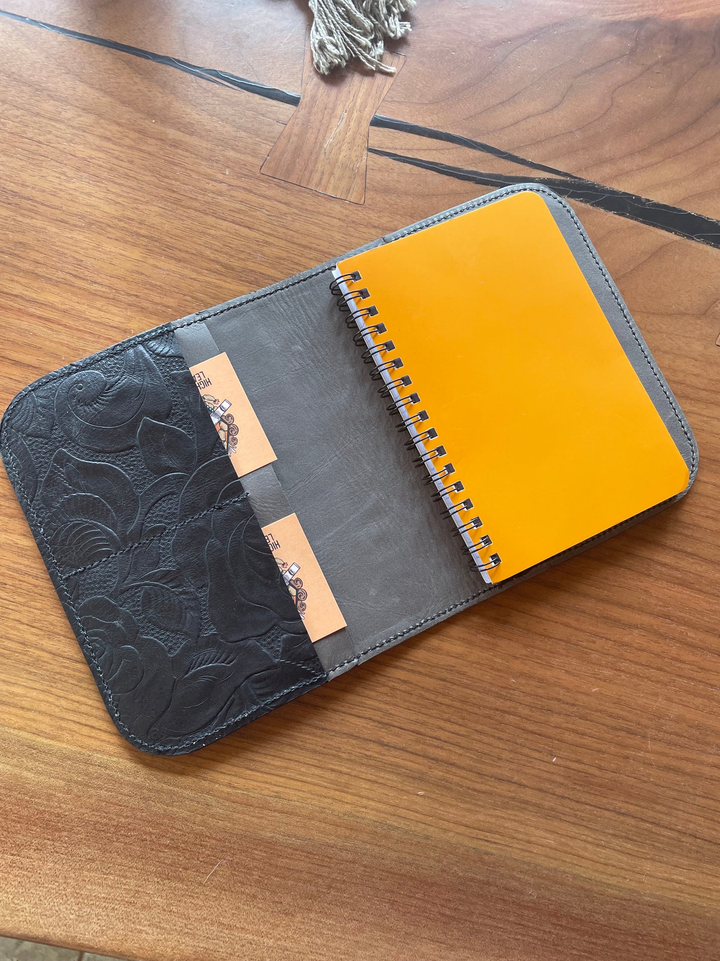 Black Leather Floral Notebook Cover- Ready to Ship