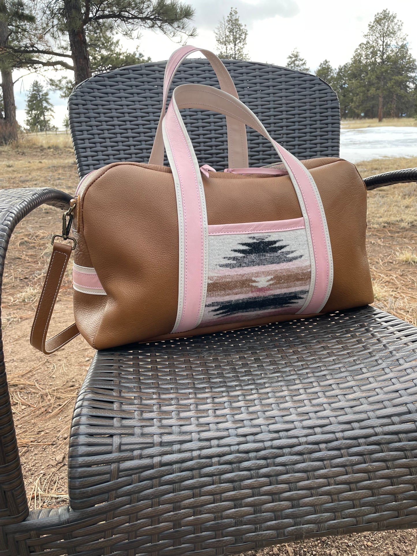 Ready to Ship! Pink & Brown Leather Carry On Bag