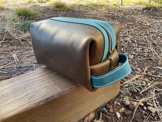 Ready to Ship Brown & Turquoise Dopp Shave Kit