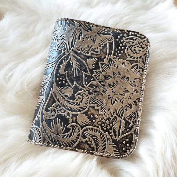 Brown Embossed Floral Leather Notebook Cover - Ready to Ship