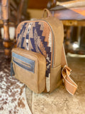 Leather Backpack With Southwestern Navy Wool