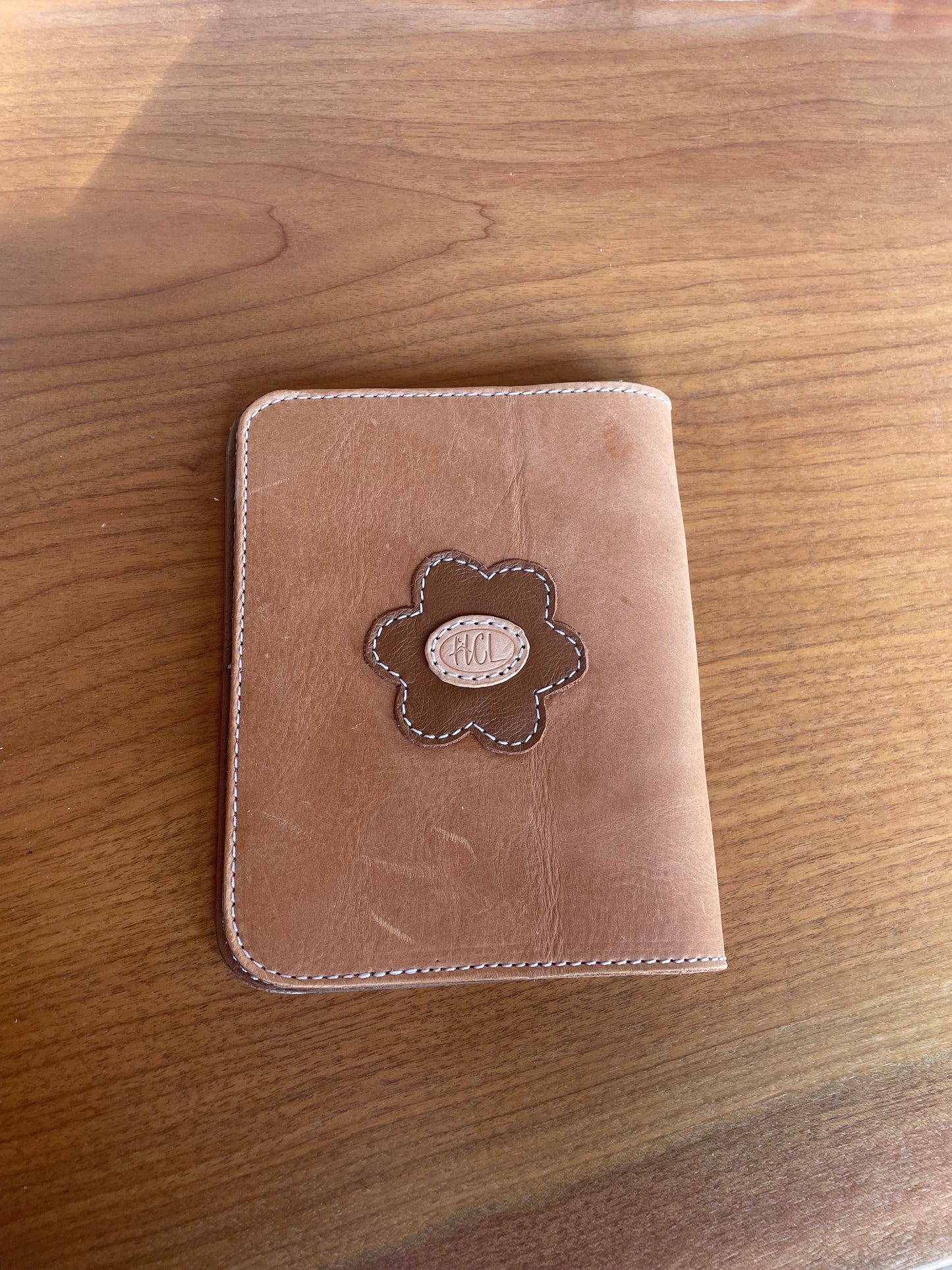 Brown and Turquoise Leather Floral Notebook Cover - Ready to Ship