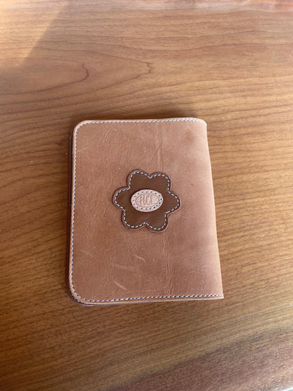 Brown and Turquoise Leather Floral Notebook Cover - Ready to Ship