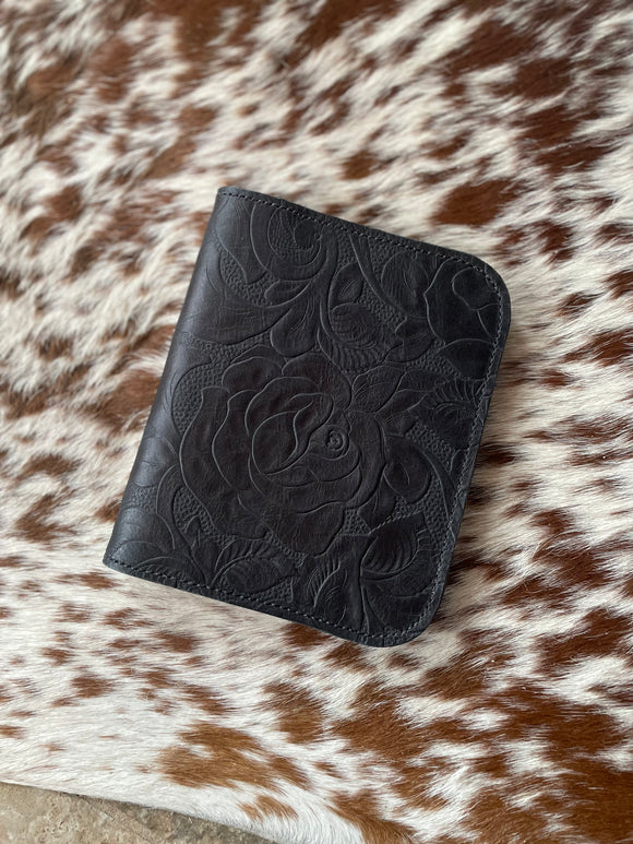 Black Leather Floral Notebook Cover- Ready to Ship
