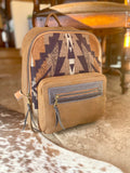 Leather Backpack With Southwestern Navy Wool