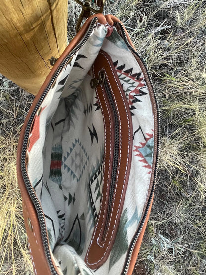 Crossbody Purse- Rust & Turquoise With Tooling