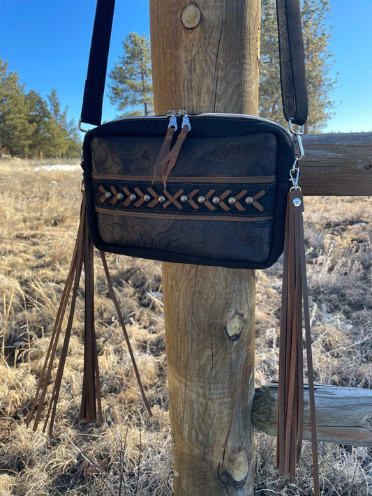 Ready to Ship - Black and Brown Embossed Crossbody Purse