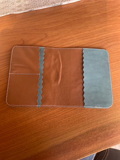 Brown and Turquoise Leather Floral Notebook Cover - Ready to Ship