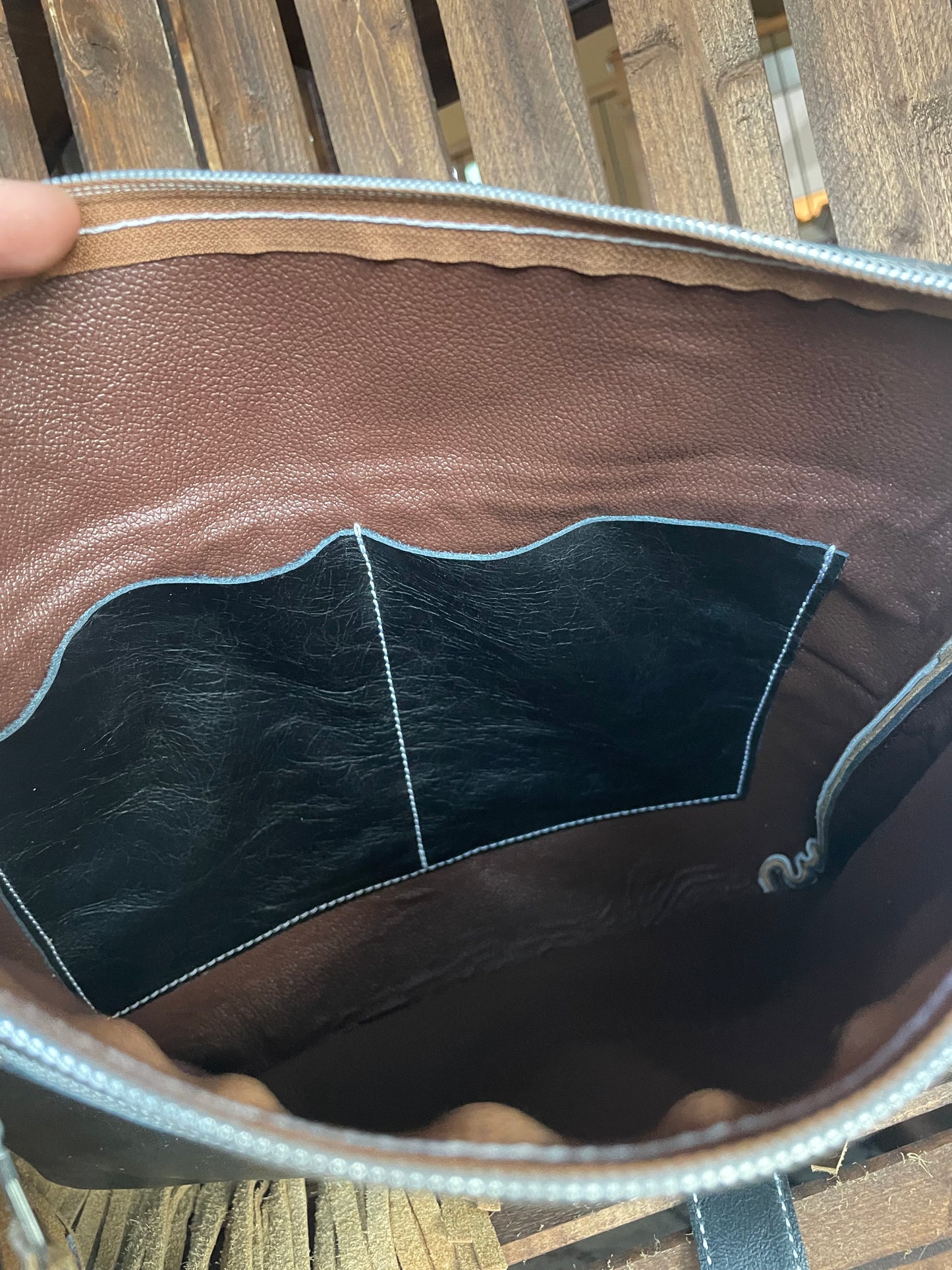 Yuma Crossbody With Fringe - Black and White Cowhide #18