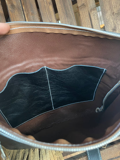 Yuma Crossbody With Fringe - Black and White Cowhide #18