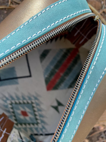 Ready to Ship Brown & Turquoise Dopp Shave Kit