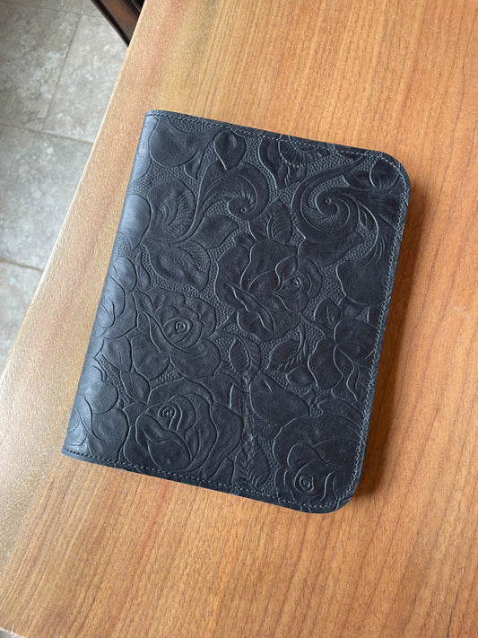 Black Embossed Floral Leather Bible/Notebook Cover- Ready to Ship