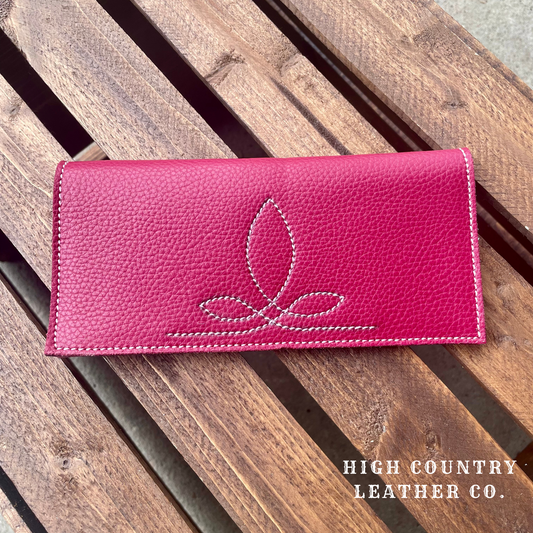 Checkbook Cover 14 - Magenta Pink With Boot Stitch Design