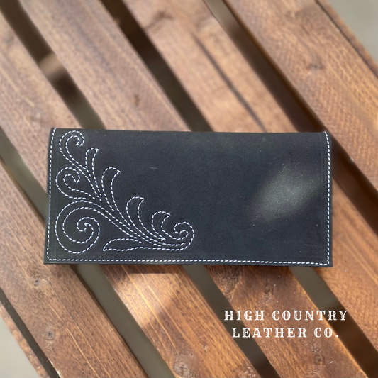 Checkbook Cover 5 - Black Boot Stich Embroidered