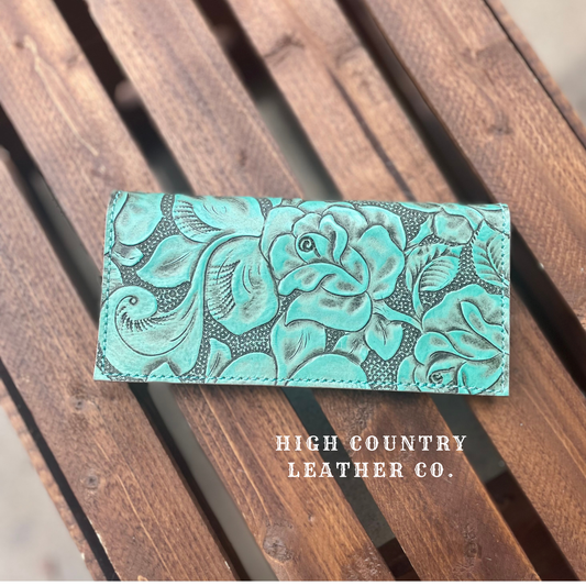 Checkbook Cover 6 - Turquoise Roses