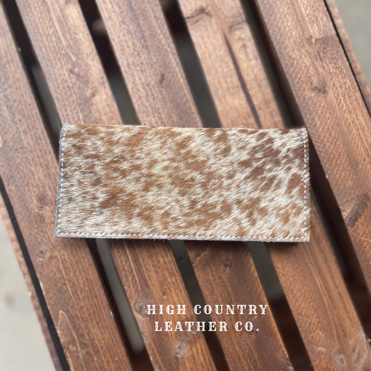 Checkbook Cover 8 - Brown and White Speckled Cowhide