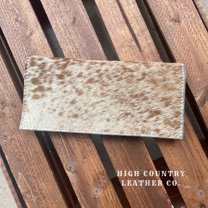 Checkbook Cover 8 - Brown and White Speckled Cowhide