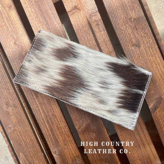 Checkbook Cover 9 - Black and White Long Cowhide