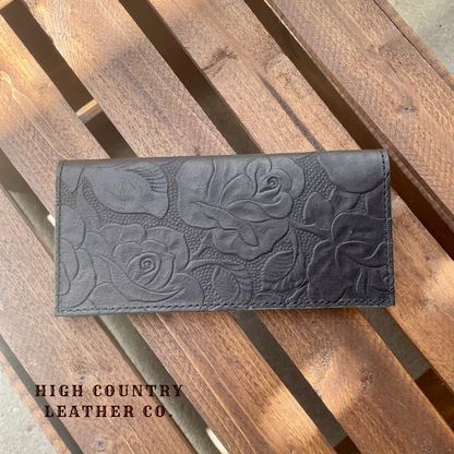 Checkbook Cover 1 - Black Floral Roses