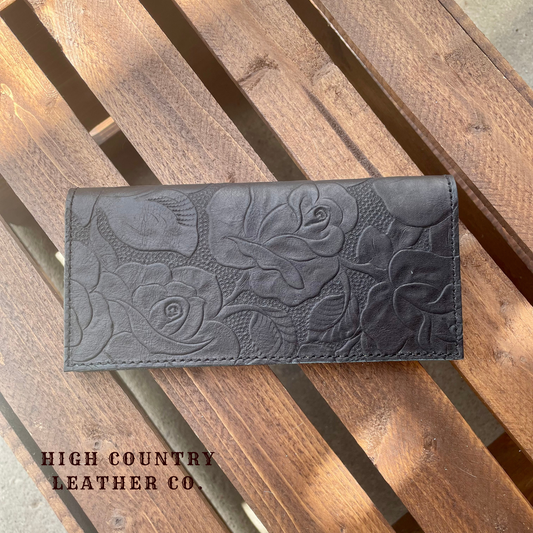 Checkbook Cover 1 - Black Floral Roses