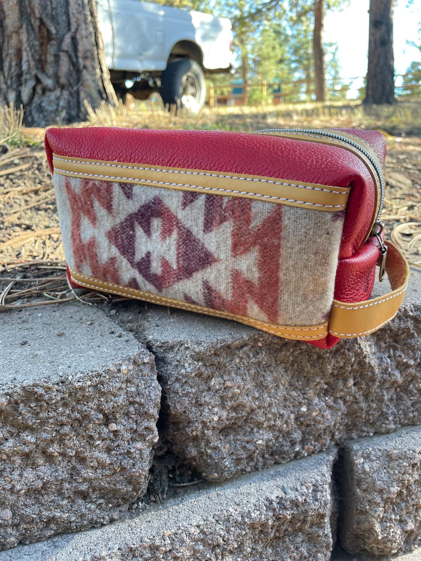 Ready to Ship Leather & Wool Dopp Kit