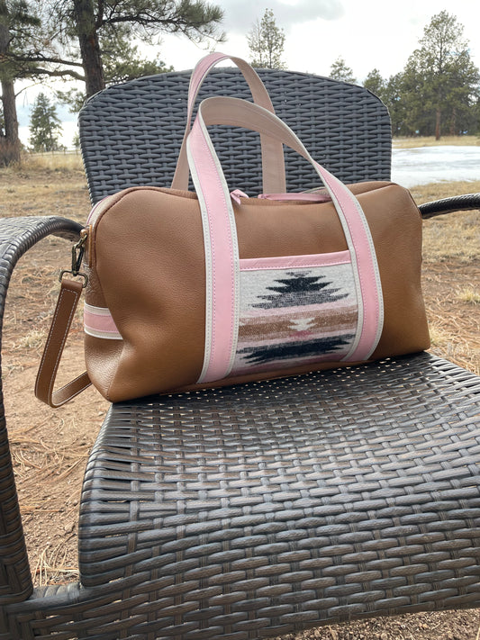 Ready to Ship! Pink & Brown Leather Carry On Bag